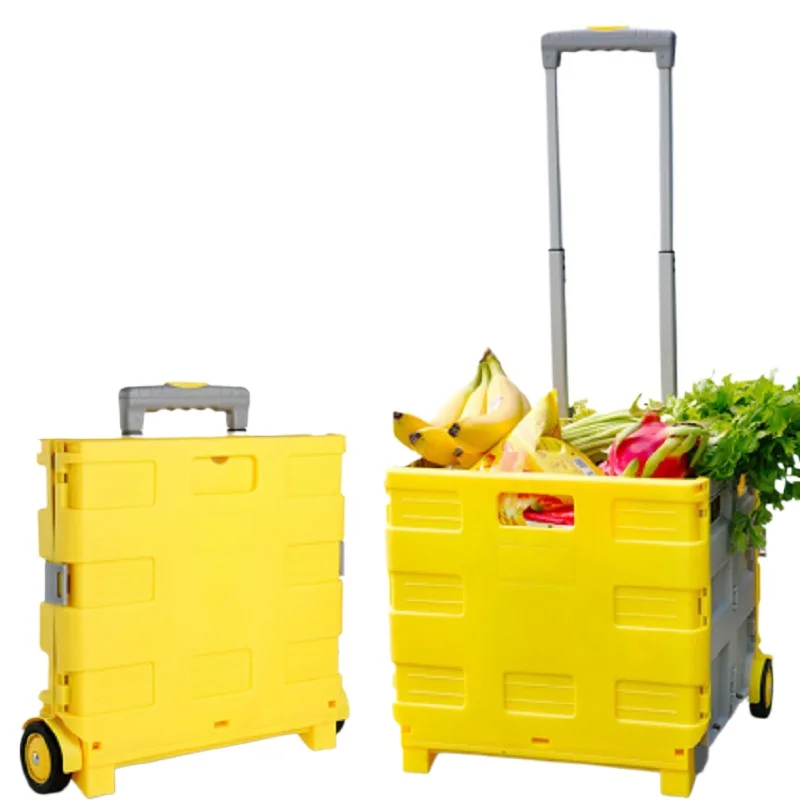 

Foldable Supermarket Trolley for Grocery Shopping Portable Collapsible Cart with Storage Box for Street Vendors Luggage Hand