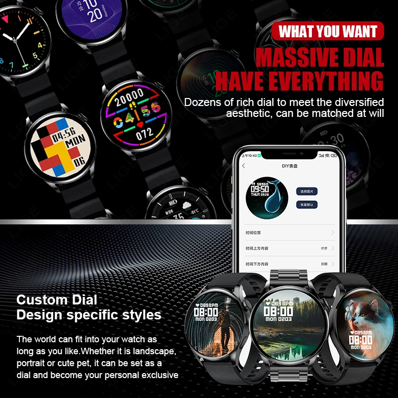 LIGE NFC Access Control Smart Watch Men Bluetooth Call Sport Fitness Men\'s Wristwatch Heart Rate Monitor Waterproof Smartwatch