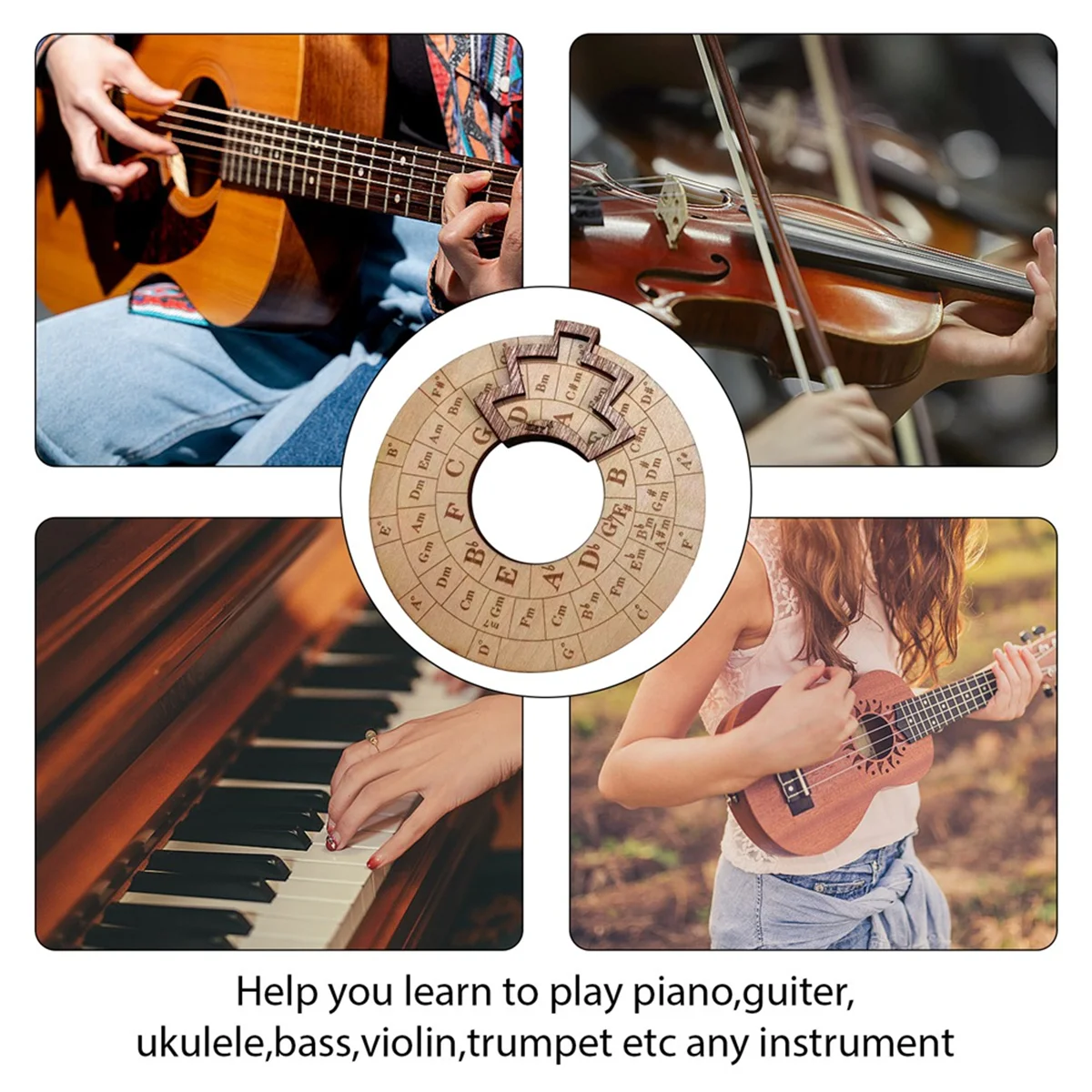 A71P أداة ميلودي خشبية أداة موسيقية صانع ميلودي الخشب دائرة العجلة الخامسة، عجلة خشبية دائرية وموسيقية #4