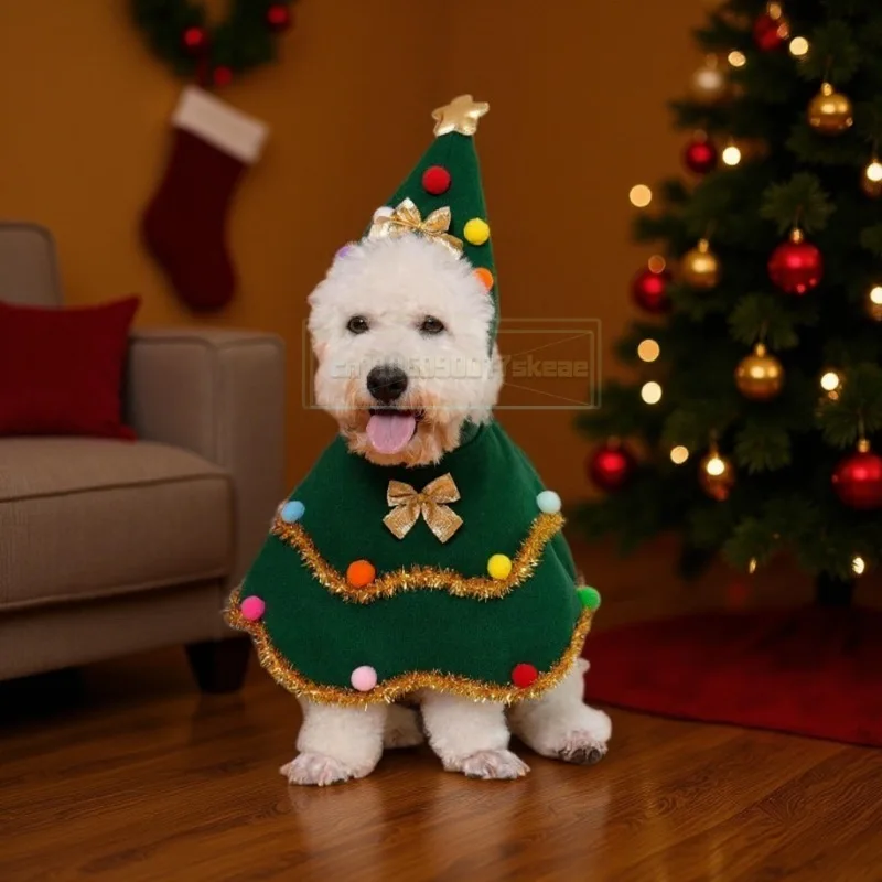 

2025 Christmas Pet Clothes Christmas Tree Pet Cape Shawl Dog Transformed Into Holiday Gifts Ropa Para Perro Puppy Clothes
