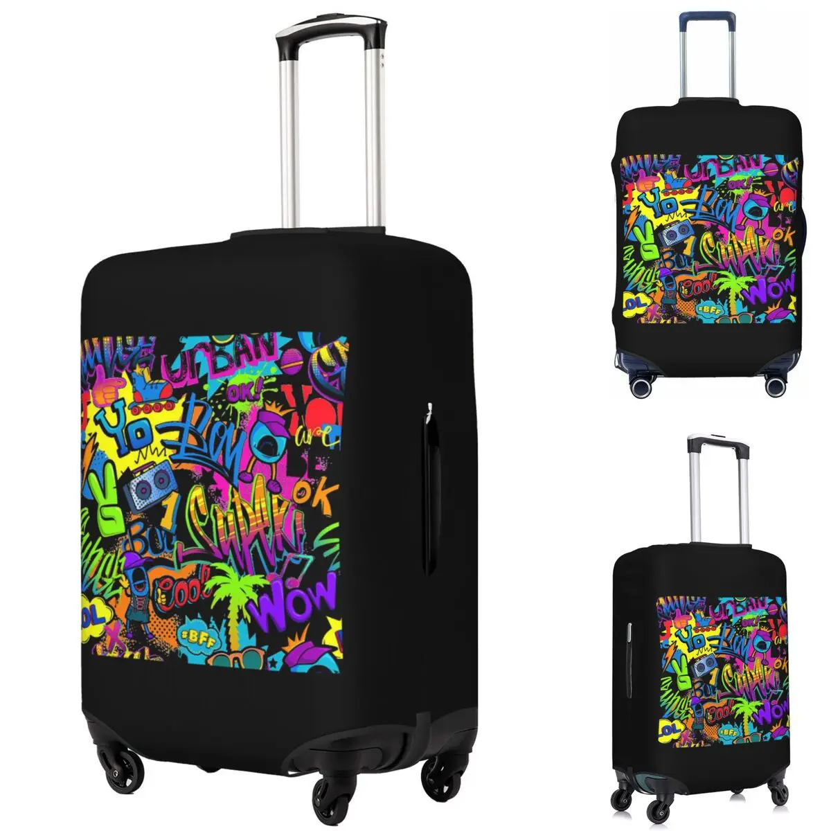

Colorful Pop Art Abstract Camouflage Graffiti 8 Suitcase Cover Protection Elastic Travel Luggage Protector Covers for 18-32 Inch