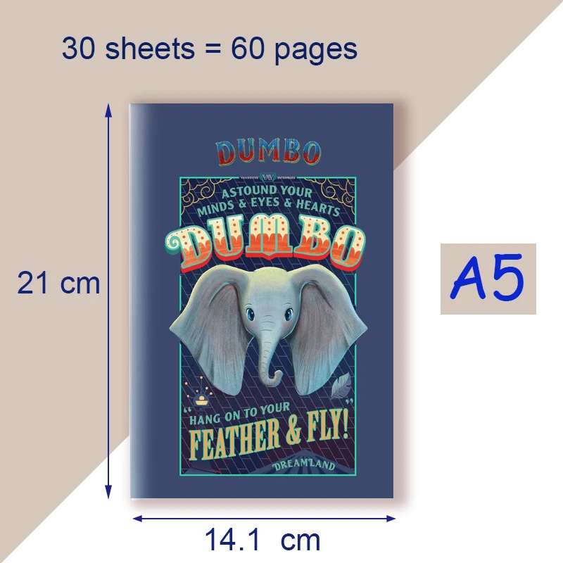 A5 Notebook Disney Cartoon Movie - Dumbo - Anime Baby Fly Elephant Sketch Art Drawing Quote Note Book Kids Stationery Gifts