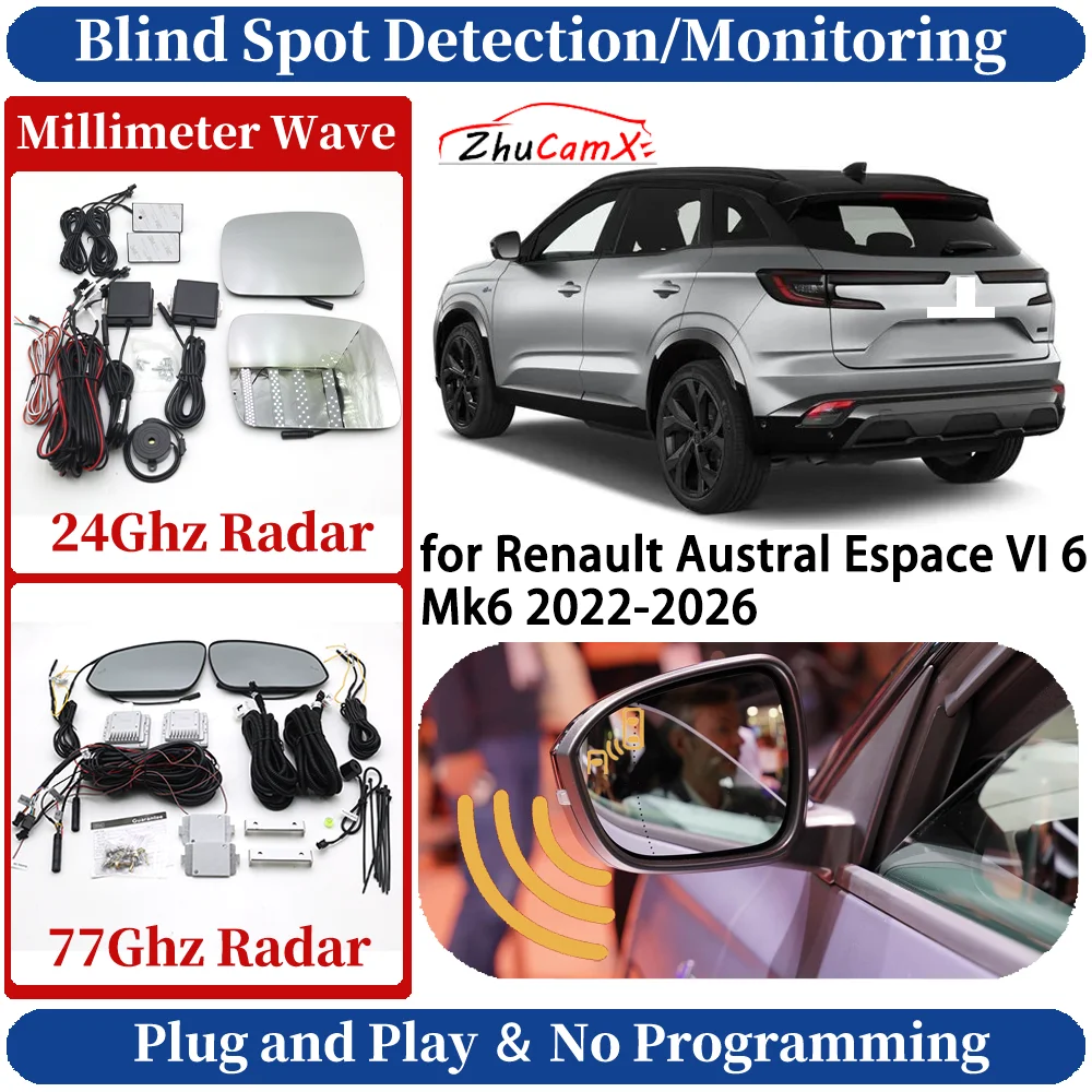 Blind Spot Monitoring/Detection System for Renault Austral Espace VI 6 Mk6 2022-2026 Night Driving Side Lane Change Safe Assist