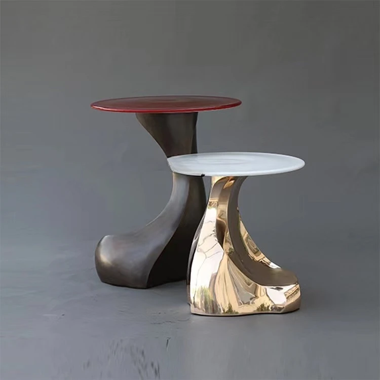 Designer Light Luxury FRP Electroplating Tea Table Marble Shaped Corner Table Personalized Apartment Side Table furniture