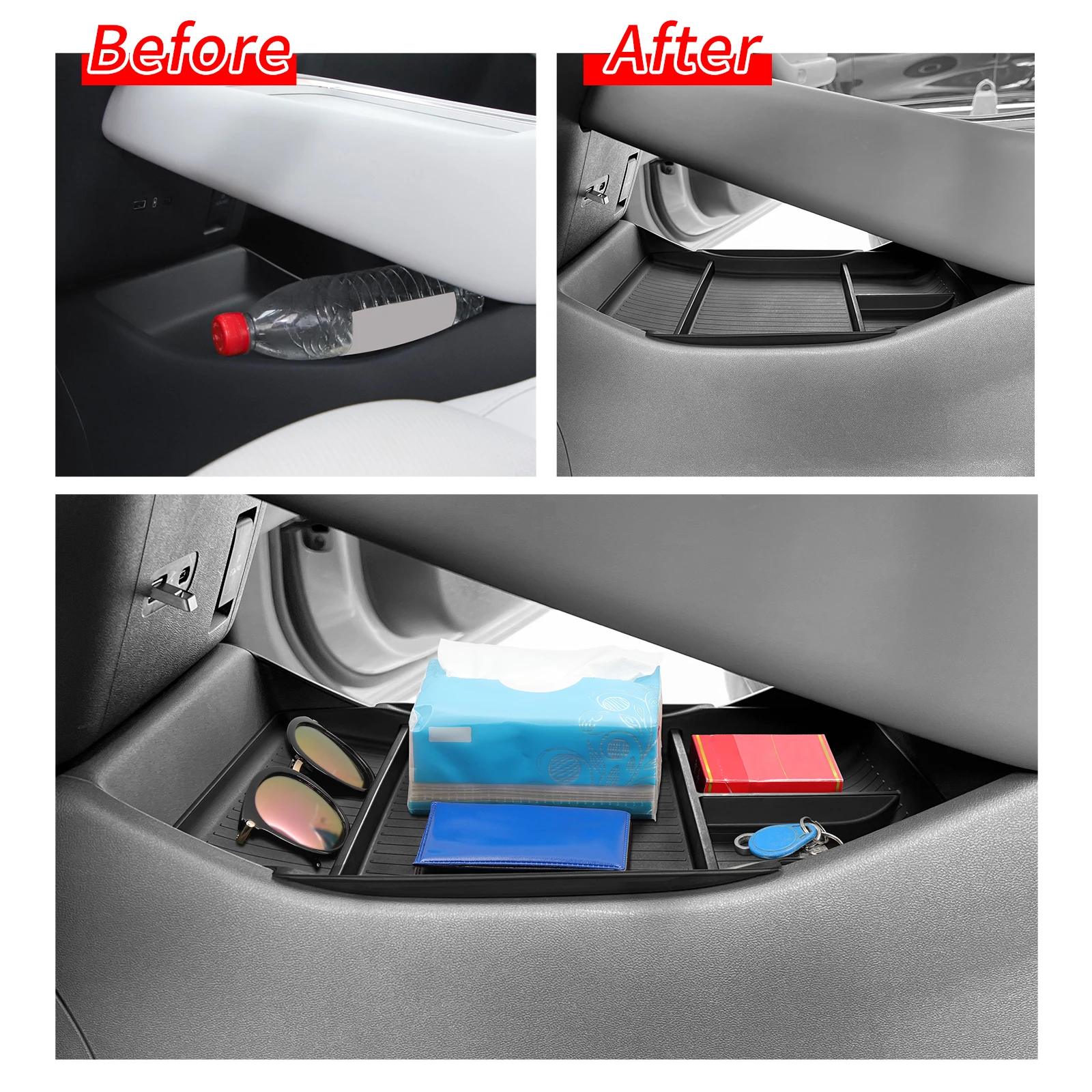 Car Tray for Xpeng P7+ Center Control Lower Storage Box Interior Accessories Organizer Tidying TPE Black