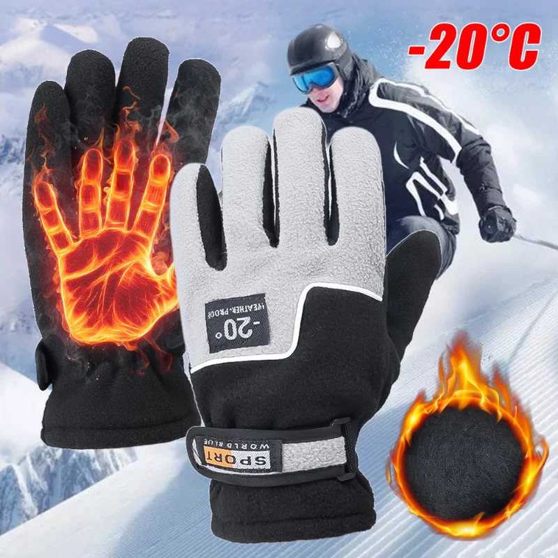 

Men Winter Warm Fleece Thermal Motorcycle Thermal Warm Gloves Polar Fleece Mittens For Men Snow Sports Gloves Black Blue Gloves