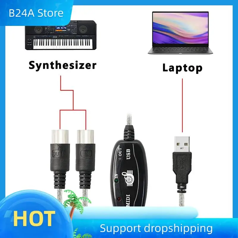 

B24A 3X USB-кабель-адаптер MIDI, USB-тип A «папа» к MIDI Din 5-контактный кабель-интерфейс со светодиодным индикатором для клавиатуры