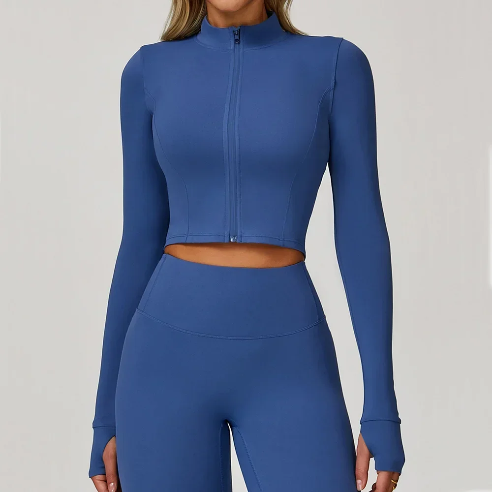 

Women Outdoor Sports Long Sleeved Slim Yoga Clothes Quick Dry Zipper Cardigan Stand Up Collar Jacket Running Fitness Jacket Top