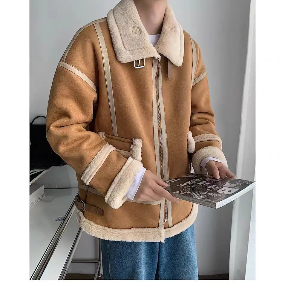 

Design Sense Vintage Jacket Loose Patchwork Design Autumn and Winter Fur Integrated Trendy Jacket