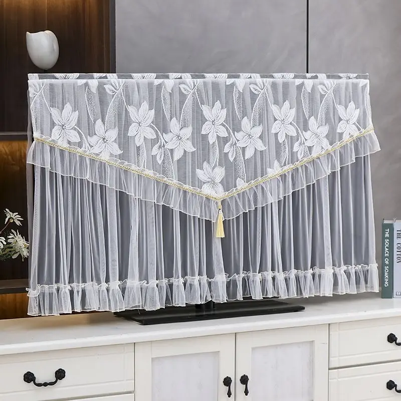 TV Cover Lace Fabric Door 32-65 Inch Curtain TV Dust Cover Monitor Screen Home Decorations Cover With Elastic