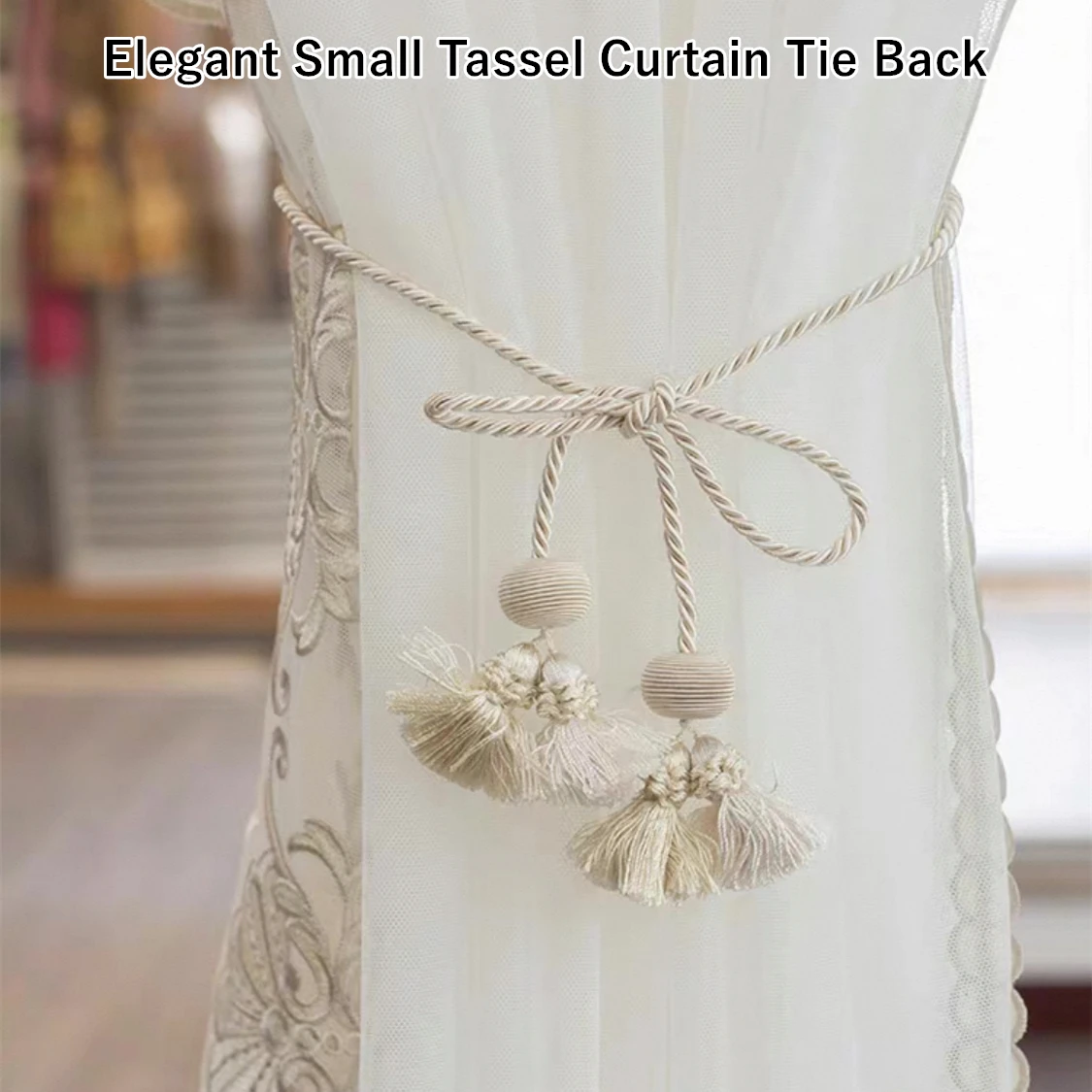 

1 Pair Pack Elegant Fashion Small Tassel Drops Rope Curtain Tie Back Beige White Accessories 104 cm Long