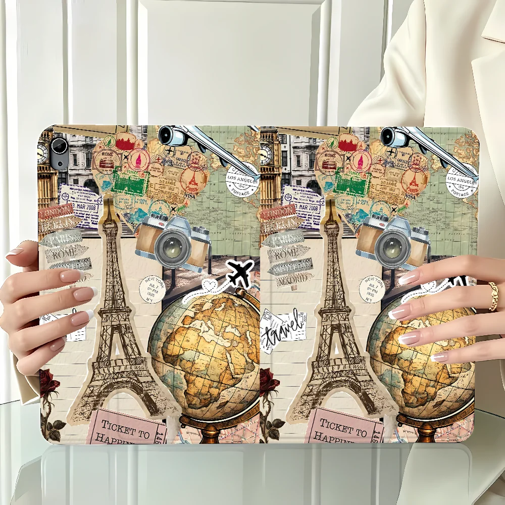 Airplane Travel Quote Cloud Case for Apple iPad Air 11 13 M4 M3 M2 A16 2026 Pro11 13 10th 7/8/9th with Pencil Slot Air 4/5/6th
