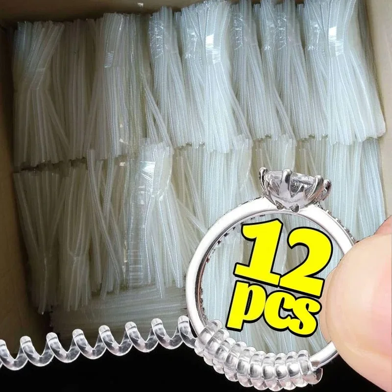4-12pcs Ring Size Reducer Tools Spiral Spring Based Rings Adjust Invisible Transparent Tightener Resizing Tools Jewelry Guard