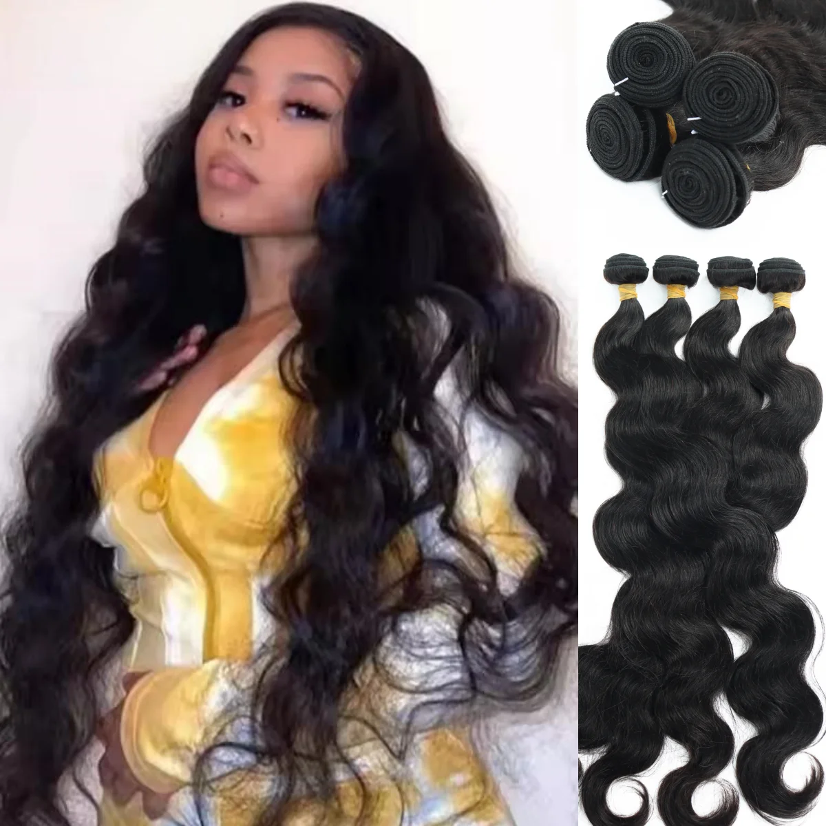 613 Бразильские пучки объемных волн 4/27 Натуральные черные волосы Пучки волос Remy Плетение волос Натуральные человеческие волосы для черного цвета W