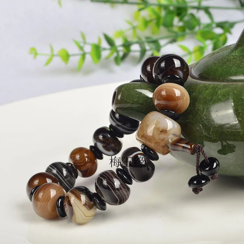 Factory Direct Supply Genuine Jade Natural Black Agate ChalcedonyAAbacus Beads Bracelet Wholesale