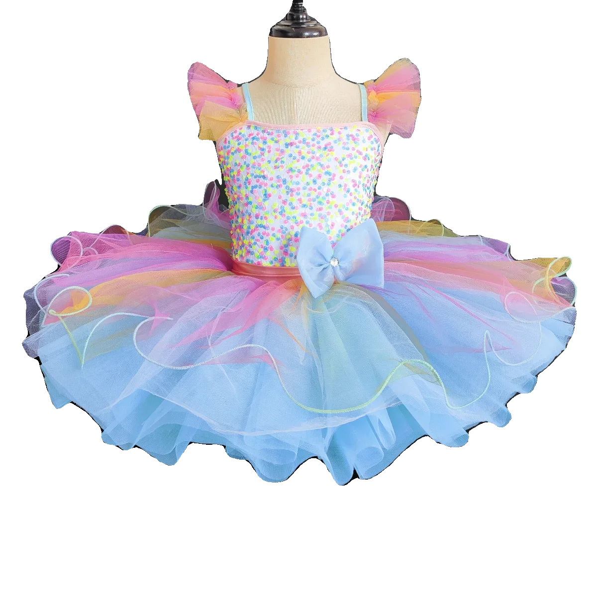 Kinder Ballsaal Kleidung Pailletten Ballett Tutu Kleid Mädchen Regenbogen Farbe moderne Leistung Kleidung tragen Ballett Prinzessin Kleid