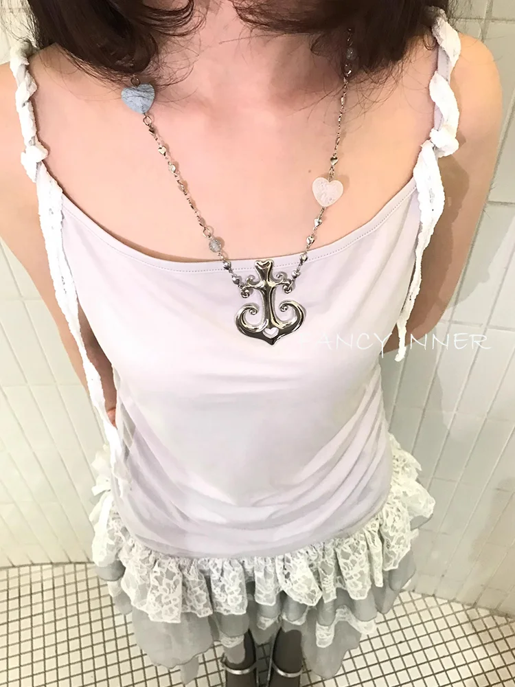 2025 New Necklace Anchor Pendant Sailor Metal Chain Love Heart Y2k Long Neck Accessaries for Women Girl Jewelry