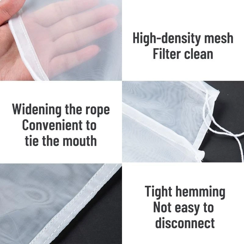QX2E Fine Mesh Nylon Filter Bag Reusable Soy Milk Almond Gauze Bags Nut Yogurt Strainer for Home Kitchen Tea Juice Coffee