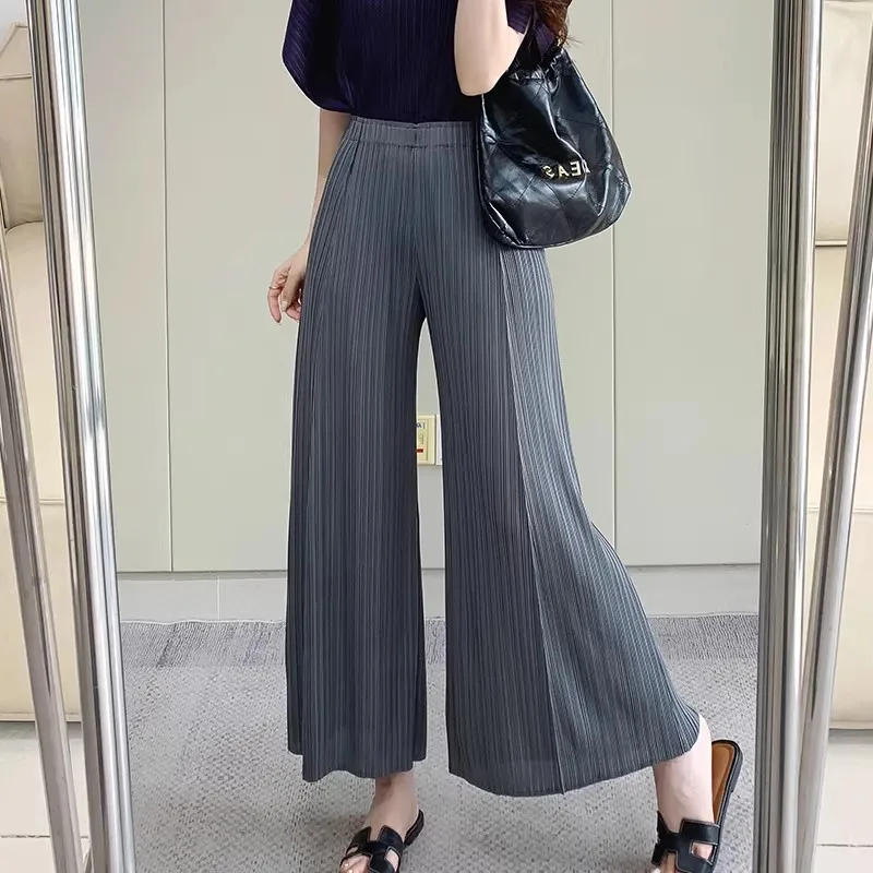 

Брюки-палаццо плиссе Miyake 2026 летние, с высокой талией, повседневные, свободные, больших размеров, для женщин, для работы и отдыха