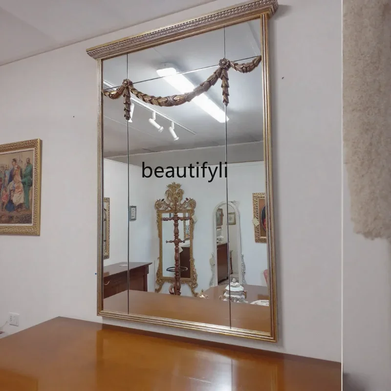

French retro decoration, background wall enigma mirror European restaurant wall dining side mirror Yhb
