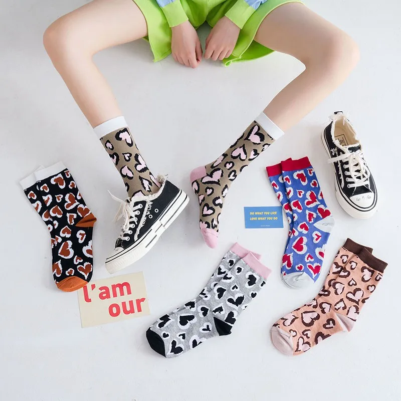 

Women Cotton Socks New Fashion Leopard Pattern Jacquard Sweat Absorbing Breathable Trend Versatile Series Ladies Crew Socks I115