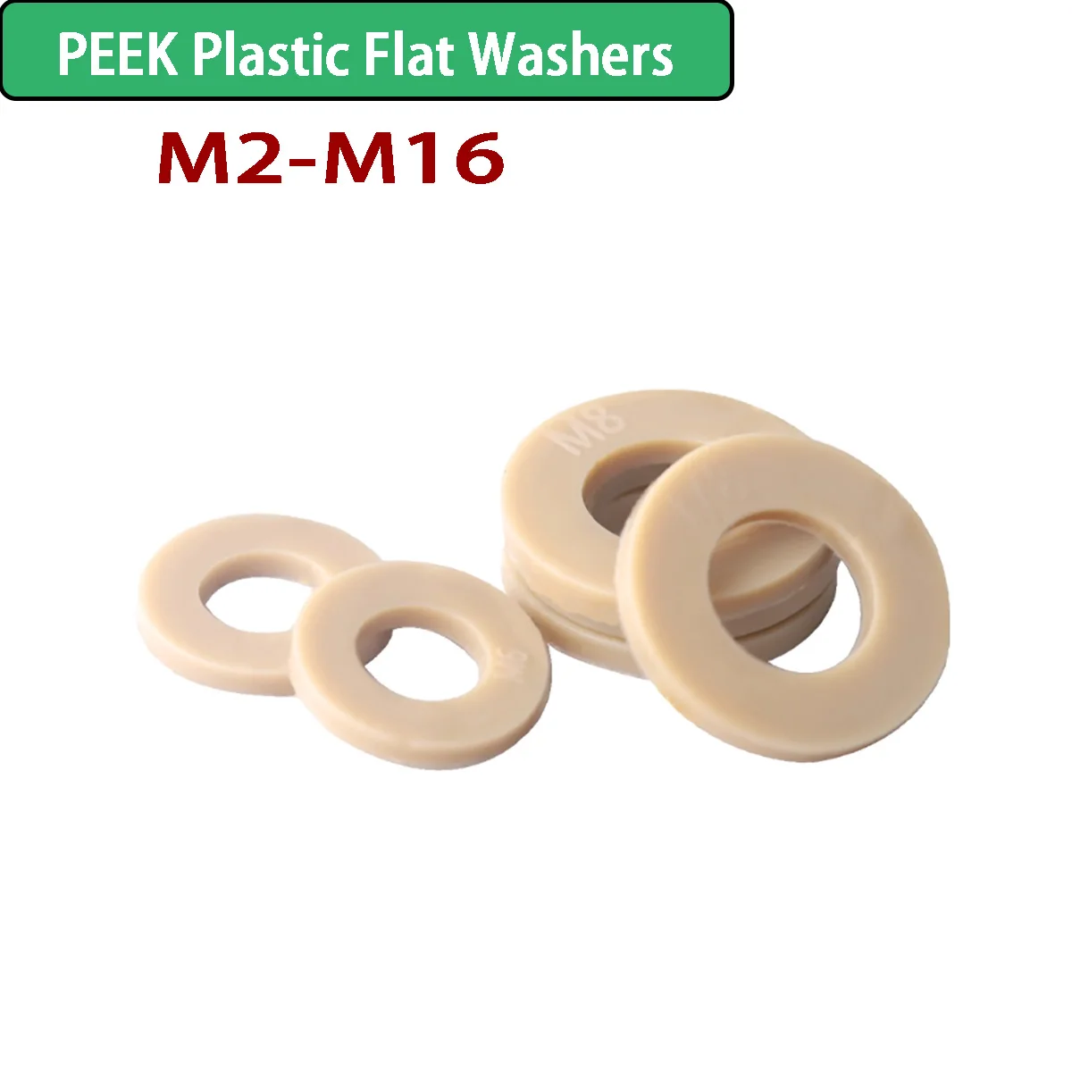 PEEK Plastic Flat Washers - High-Strength Insulation Nylon Gaskets Acid & Alkali Resistant Heat Resistant M2-M16