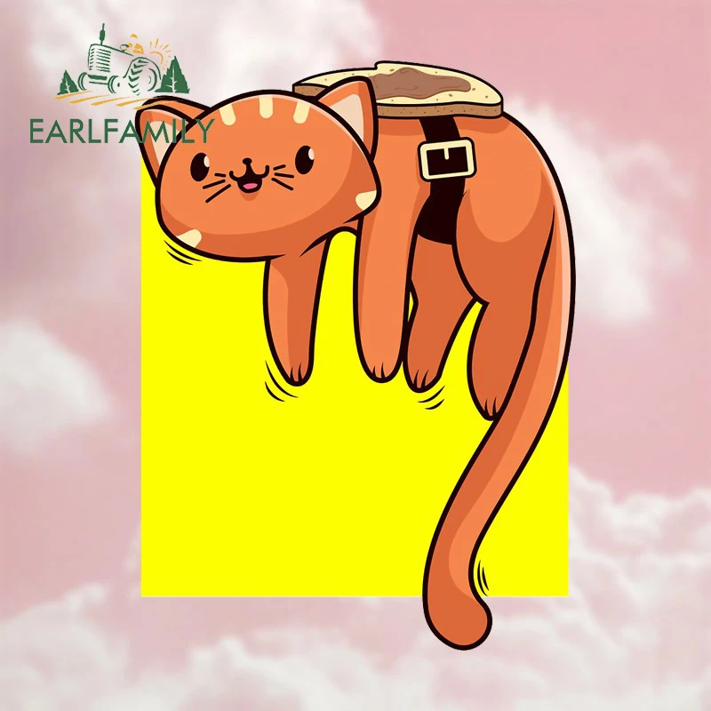 EARLFAMILY Perpetuum Mobile Cat Toast Car Sticker Vinyl Anime Surfboard JDM SUV Vehicle Decal Eye-catching Waterproof Decor