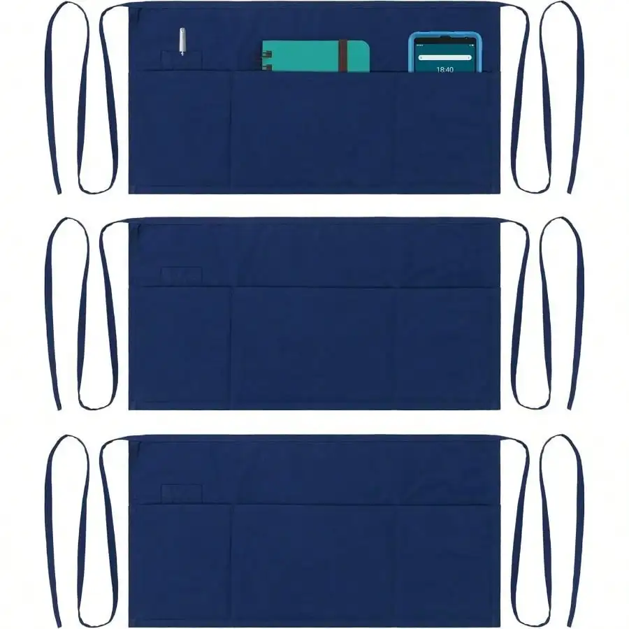 

Half Apron, Server Aprons With 3 Pockets, Aprons For Women, Waiter And Waitress Apron With Pockets, Waist Apron With Pocket, Aprons For Servers (1 Pack)