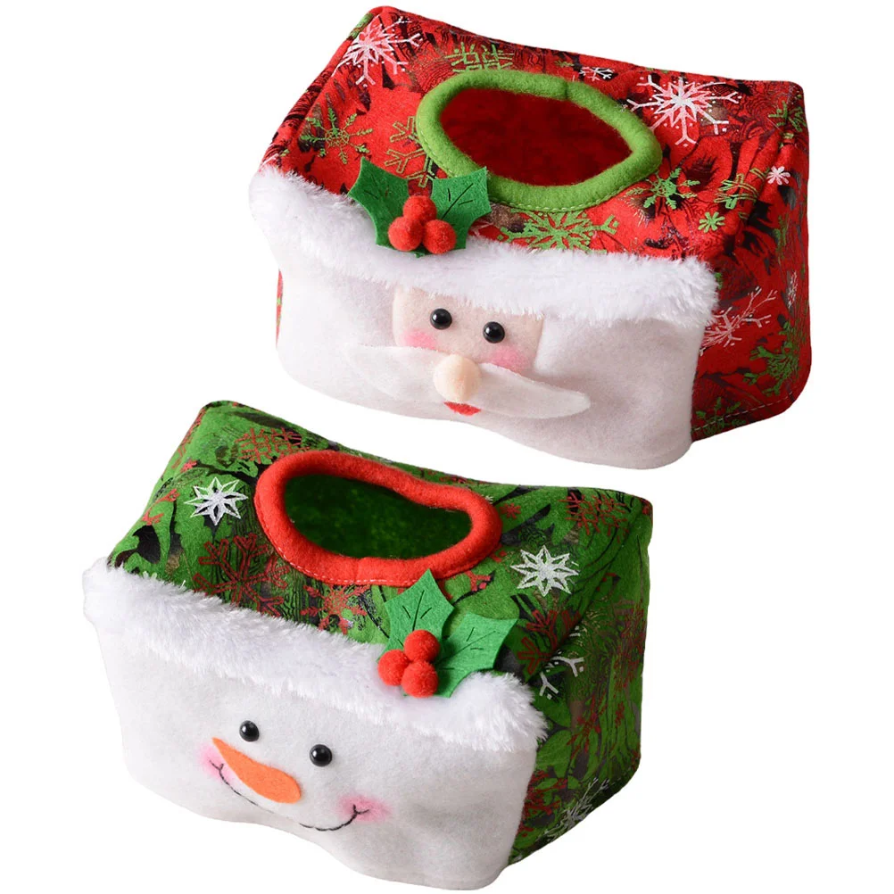 2 Pcs Christmas Tissue Box Tabletop Decorative Bag Storage Container Adornment Cover ganizer High Grade Non Woven Fabric Easy