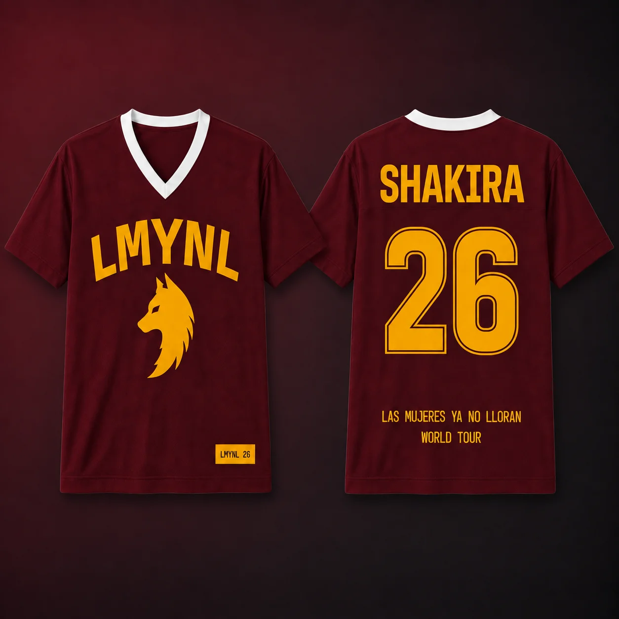 Shakira LMYNL Las Mujeres Ya No Lloran World Tour Baseball-Trikot, hellblau, V-Ausschnitt, Wolf, Nummer 26, Konzert-Merchandise, Unisex, Geschenk für Fans. – Detail 2