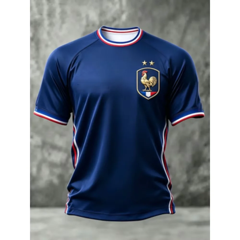 2026 New Men's 3D French Rooster Print T-Shirt Short Sleeve France Football Team Jersey Summer Casual Street Trend Top