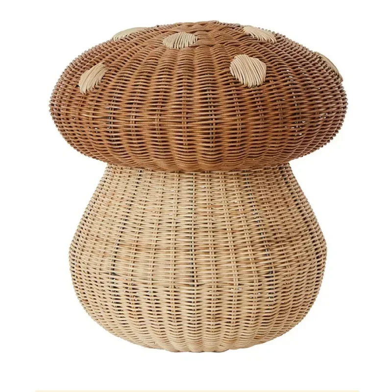 Ins Natural Laundry Basket Hand-woven Rattan Storage Box Mushroom with Lid Decorative Basket Kid's Toys Organizer Basket