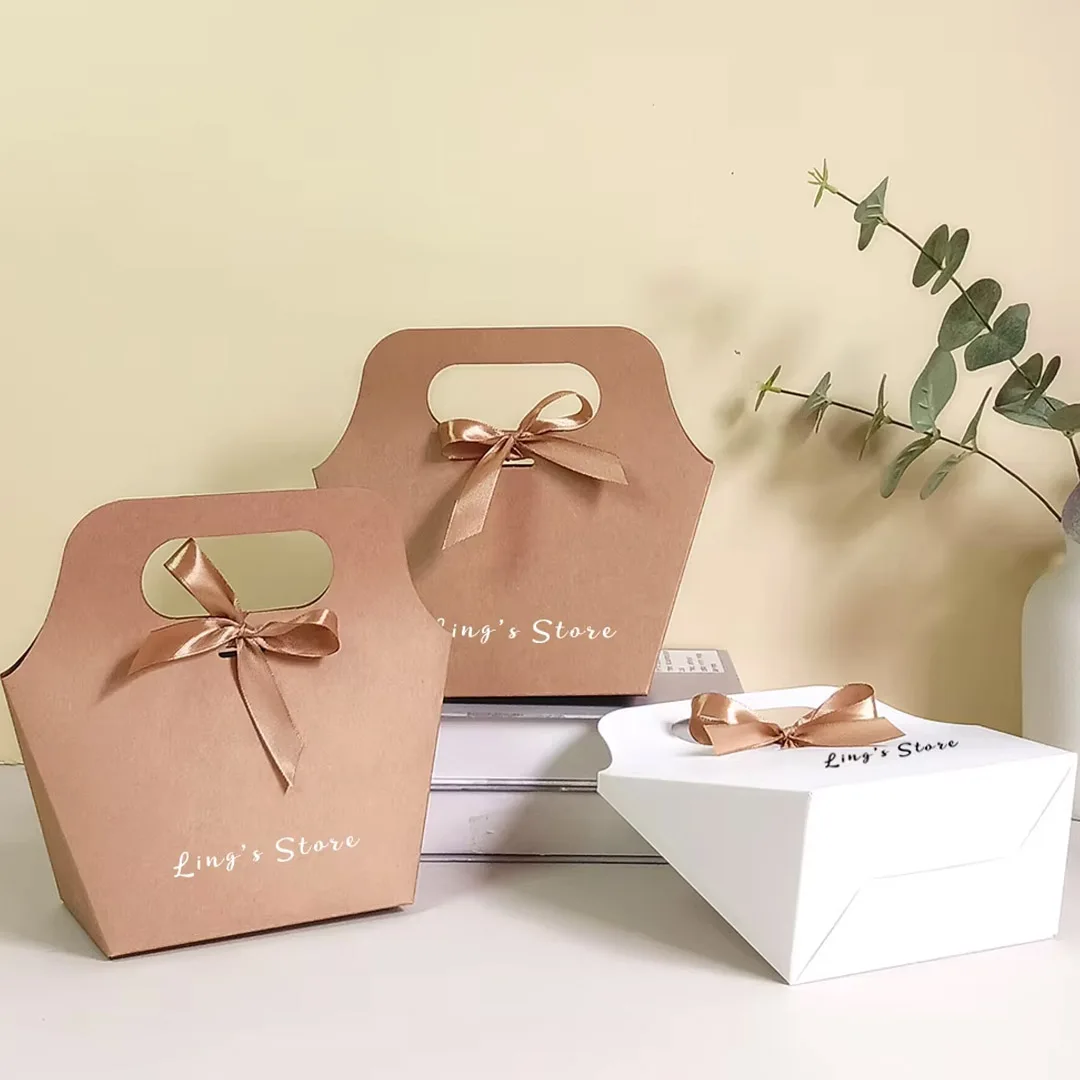 20/50/100pcs Custom Logo 13x8x11cm Jewelry Folded Paper Handle Bag Cosmetics Bakery Earring Necklace Digital Device Storage