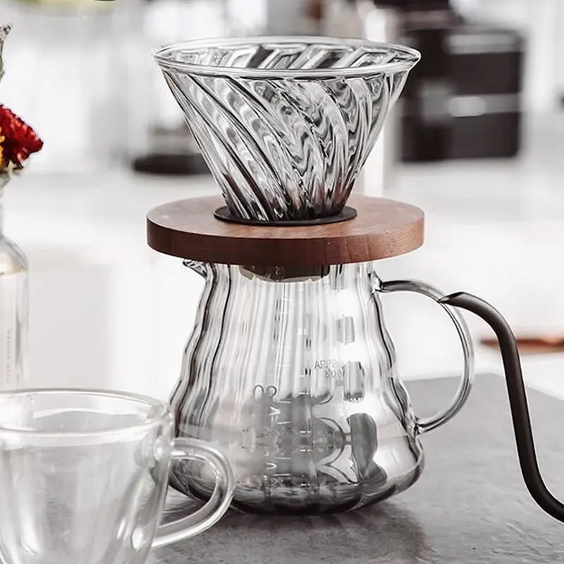 Coffee Dripper Funnel Filter Brewing Cup Durable Glass Coffee Filter With Wood Holder Reusable Coffee Accessories