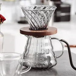 Coffee Dripper Funnel Filter Brewing Cup Durable Glass Coffee Filter With Wood Holder Reusable Coffee Accessories