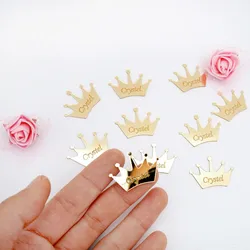 50pcs Personalized Mirror Crown Wedding Tags Table Center Decoration Card Acrylic Name Sign Stickers Party Favors Laser Cut Gift