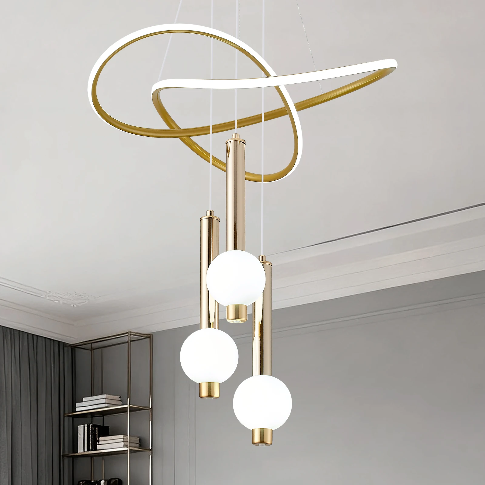 Modern Luxury Gold Acrylic Chandelier Led Changeable Pendan…