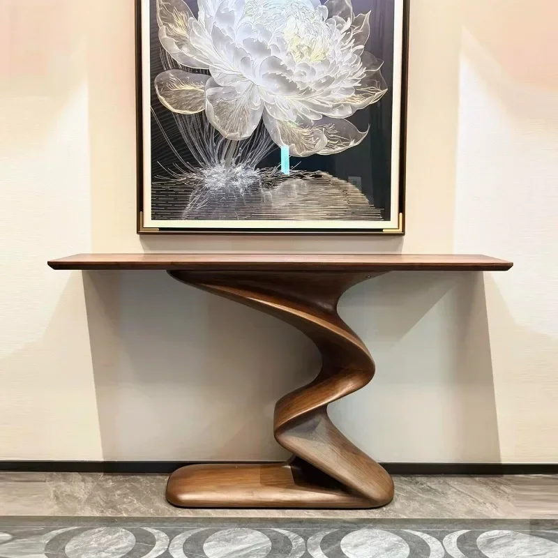 Special-shaped entrance table, black walnut, solid wood entrance platform, multi-functional decorative strip view platform