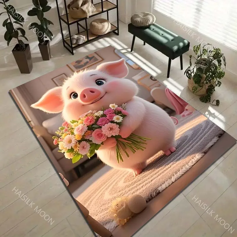 

Милый поросенок с цветочным узором, ковер для гостиной, спальни, напольный коврик, домашние коврики, противоскользящие коврики, роскошные подарки