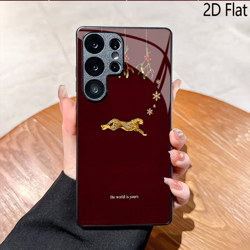 Golden Leopa print PatternTempered Glass TPU Shockproof Full Cover For Samsung GalaxyS26 S25S24S23UltraA55 A34 A14 A15Phone case