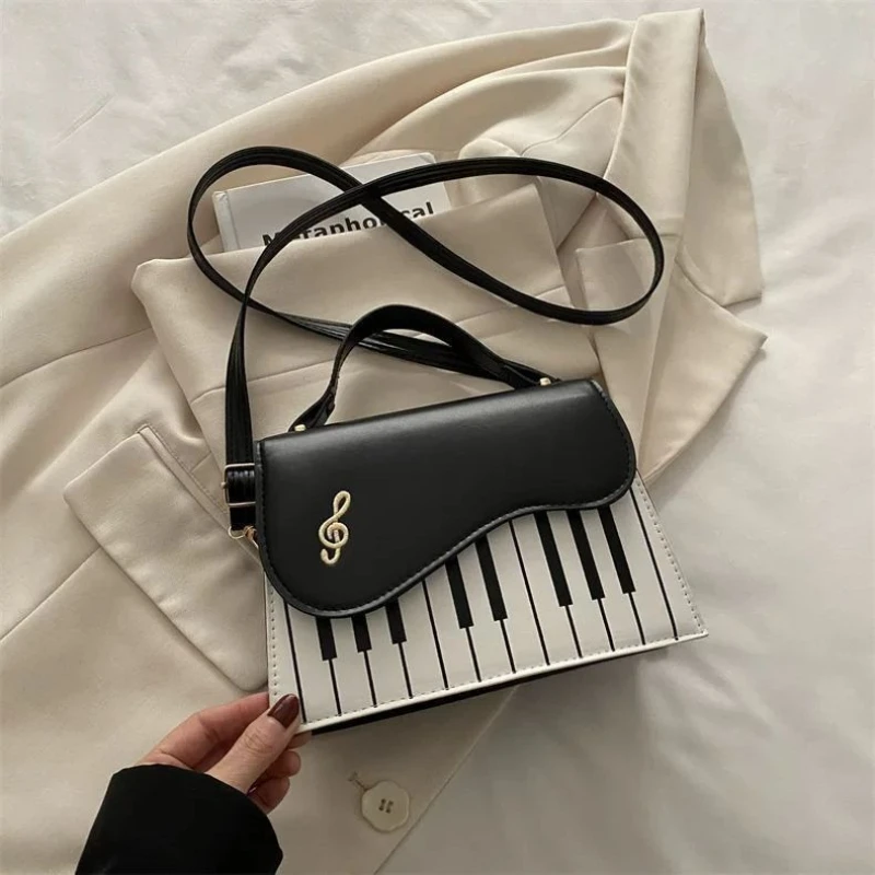 Black Blue Pink Wine Red Brown Piano Key Pattern Music Note PU Leather Crossbody Shoulder Bag Handbag Purse Commute for Girls