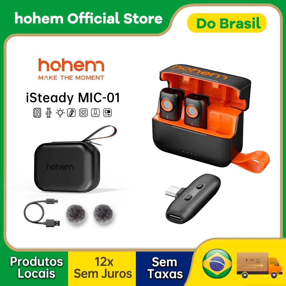 Hohem-MIC-01 Microfone sem fio Lavalier, gravação com cancelamento de ruído, bateria de 20 horas, iPhone, Android, Live Streaming