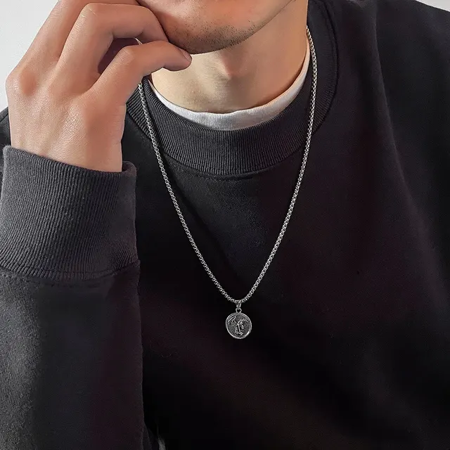 Vintage Simple Alien Human Coin Pendant Choker Naszyjnik dla mężczyzn Modny punkowy długi łańcuch na szyję Biżuteria Akcesoria Męski prezent
