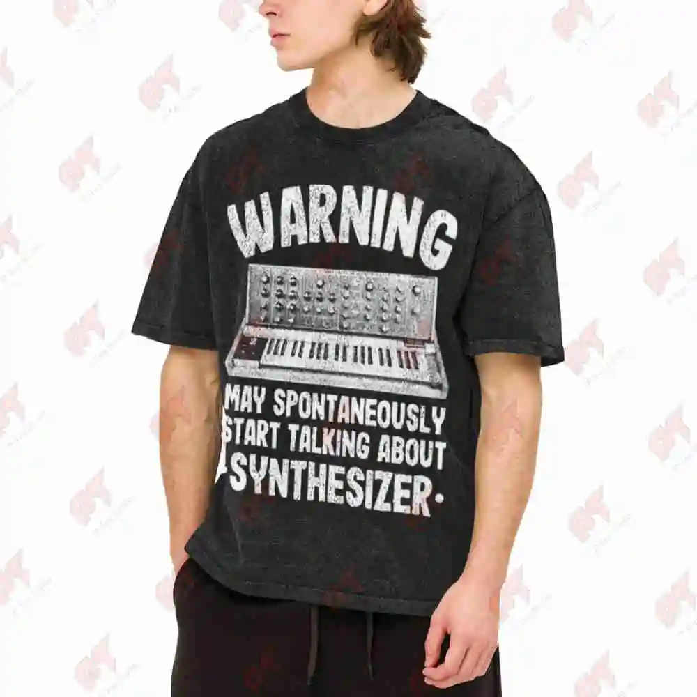 Warning May Talk About Synthesizer Analog Vintage Washed Tee Pure Cotton T-Shirt