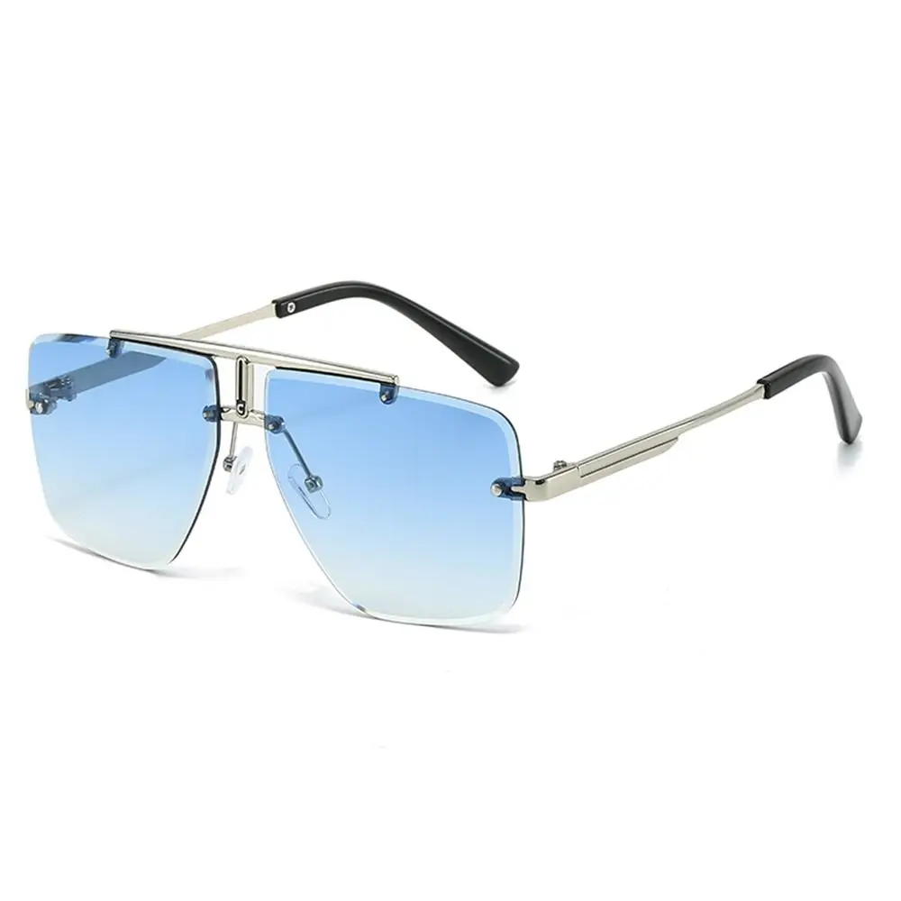 

Oversized Double Bridge Sunglasses Square Frame Frameless Men's Shades Rimless UV Protection Street Shooting Eyewear