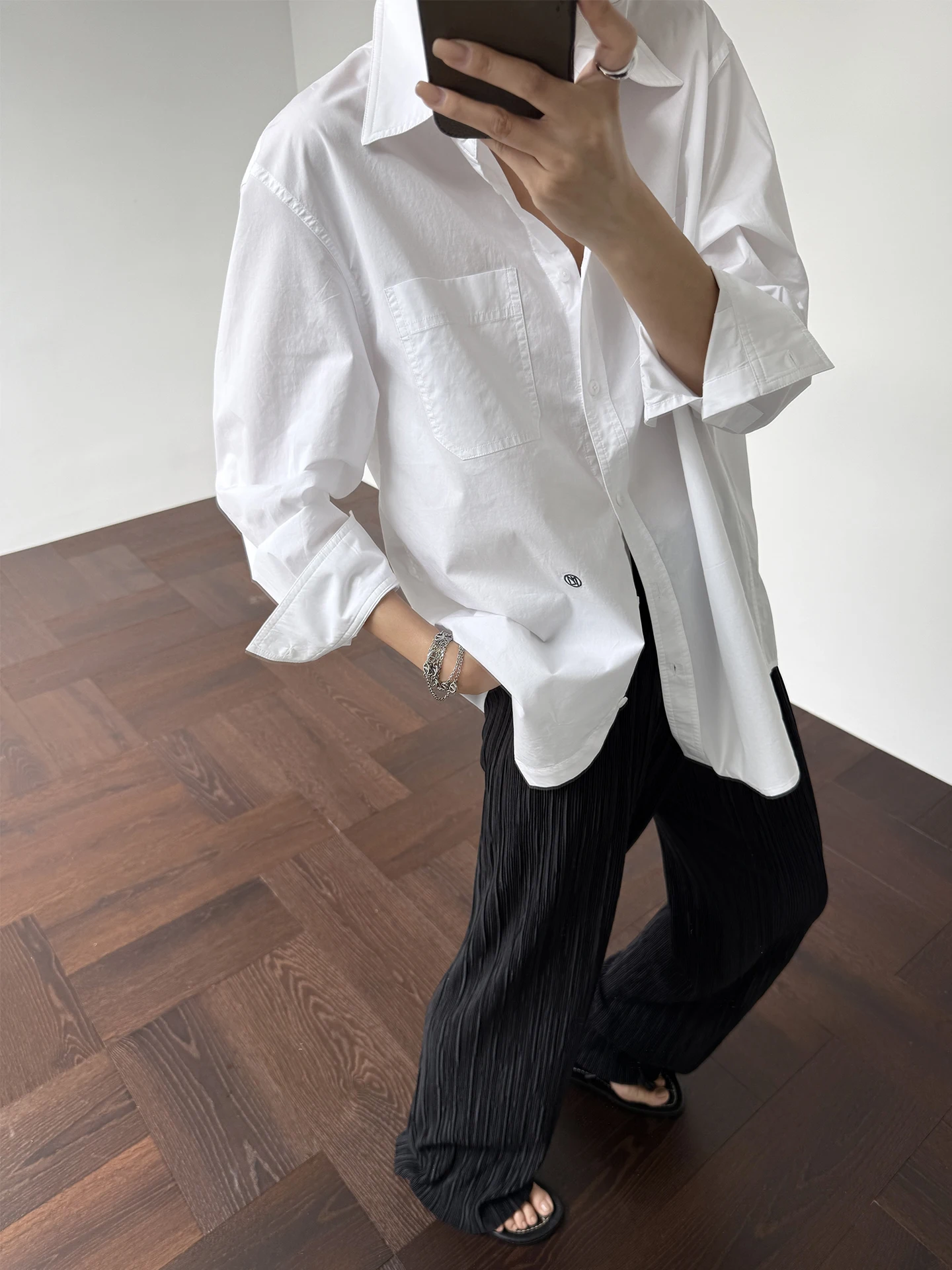 

NANDYELIM High-Thread-Cotton Women's Shirt Cool Sensation Loose Fit Sun Protection Breathable Comfortable Long Sleeve Shirt