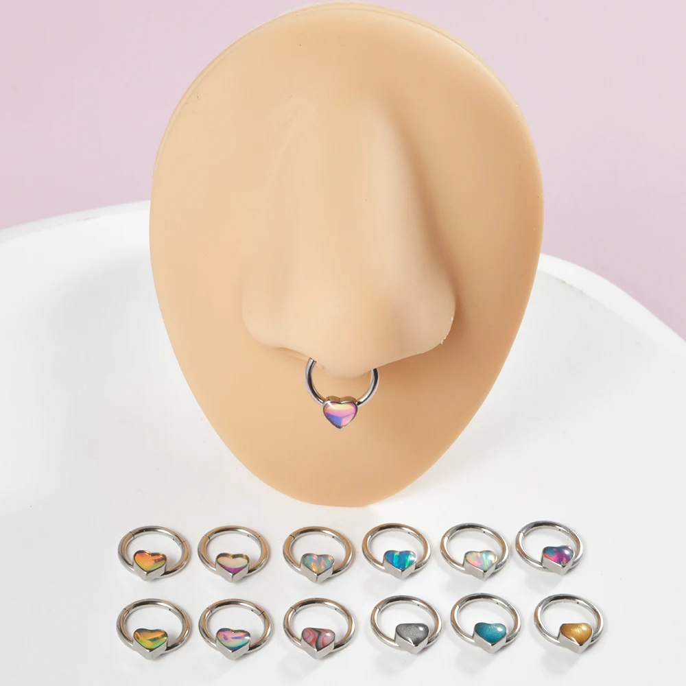 1pc Edelstahl Septum Clicker Flash Film bling Opal Herz Stern Nase Ring Tragus Knorpel Daith Piercing Helix Ohrschmuck