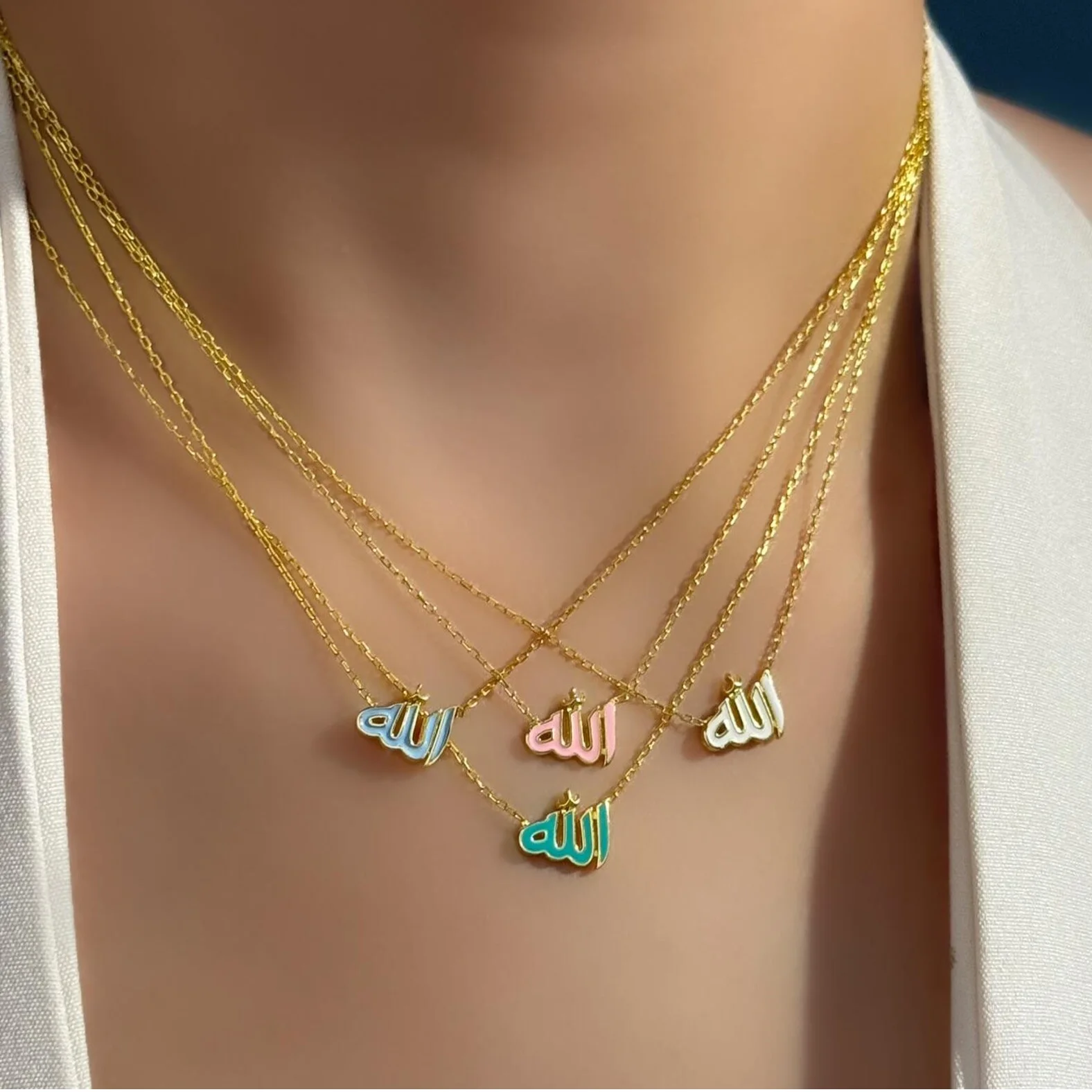 Pastel Enamel Rose Gold Color Arabic Letter Allah Pendant Fashion Classic Women Girl Necklace
