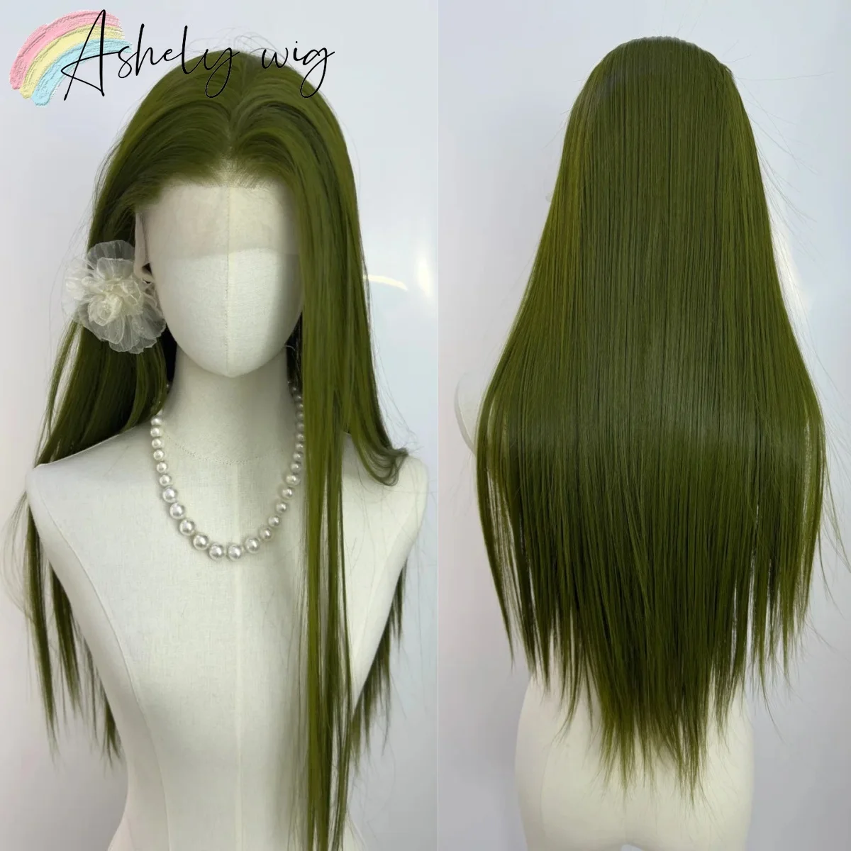 

Ashely Green Lace Front Wig for Women 13*4 26inch Long Straight Wigs Natural Hairline Lolita Synthetic Lace Wigs for Cosplay