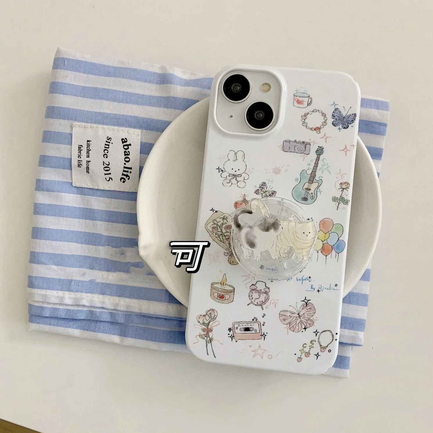 Cartoon Cute Guitar Cat Phone Case for IPhone 14 11 12 13 Pro Max Korean INS Vintage Graffiti Phone Case for IPhone XR XS MAX